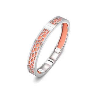 Crossandra Orange Hexagon Coral - Extra Slim Bangle Rhodium