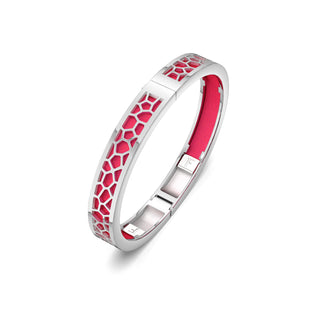 Dragonfruit Pink Hexagon Coral - Extra Slim Bangle Rhodium