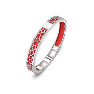 Firecracker Red Hexagon Coral - Extra Slim Bangle Rhodium