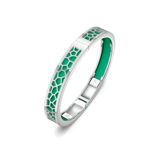 Python Green Hexagon Coral - Extra Slim Bangle Rhodium