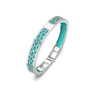 Shophouse Teal Hexagon Coral - Extra Slim Bangle Rhodium