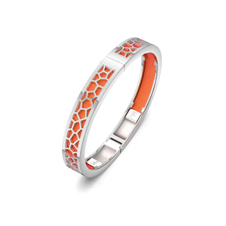 Sunset Orange Hexagon Coral - Extra Slim Bangle Rhodium