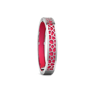 Dragonfruit Pink Hexagon Coral - Extra Slim Bangle Rhodium