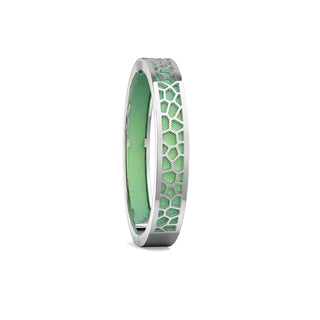 Palm Tree Green Hexagon Coral - Extra Slim Bangle Rhodium