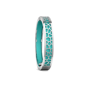 Shophouse Teal Hexagon Coral - Extra Slim Bangle Rhodium