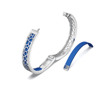 Celestial Blue Hexagon Coral - Extra Slim Bangle Rhodium