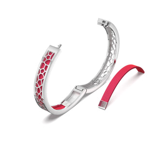 Dragonfruit Pink Hexagon Coral - Extra Slim Bangle Rhodium