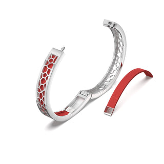 Firecracker Red Hexagon Coral - Extra Slim Bangle Rhodium