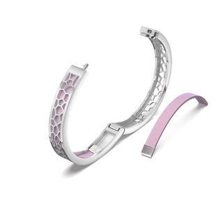 Frangipani Pink Hexagon Coral - Extra Slim Bangle Rhodium