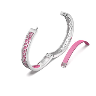 Guava Pink Hexagon Coral - Extra Slim Bangle Rhodium