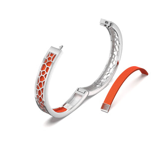 Lava Orange Hexagon Coral - Extra Slim Bangle Rhodium