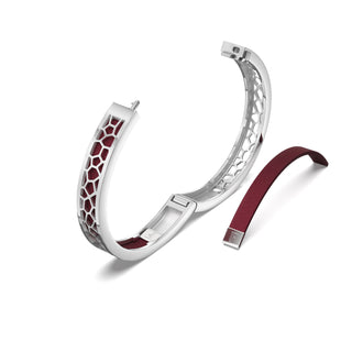 Majestic Ruby Hexagon Coral - Extra Slim Bangle Rhodium