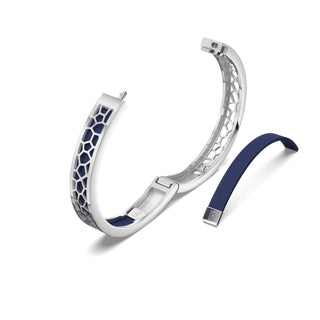Midnight Blue Hexagon Coral - Extra Slim Bangle Rhodium