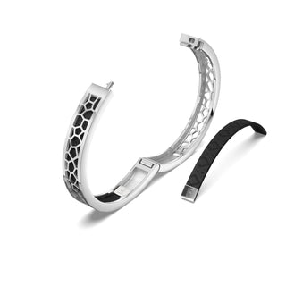 Obsidian Black Hexagon Coral - Extra Slim Bangle Rhodium