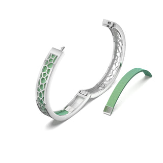 Palm Tree Green Hexagon Coral - Extra Slim Bangle Rhodium
