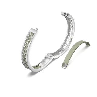Shophouse Olive Hexagon Coral - Extra Slim Bangle Rhodium