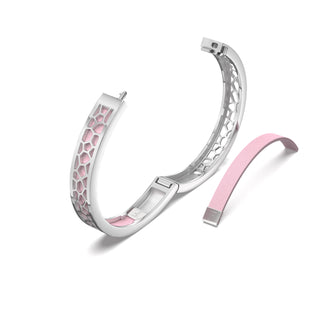 Shophouse Pink Hexagon Coral - Extra Slim Bangle Rhodium