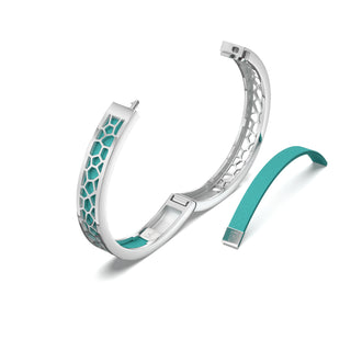 Shophouse Teal Hexagon Coral - Extra Slim Bangle Rhodium