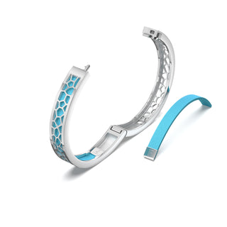 Turquoise Blue Hexagon Coral - Extra Slim Bangle Rhodium