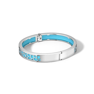 Turquoise Blue Hexagon Coral - Extra Slim Bangle Rhodium