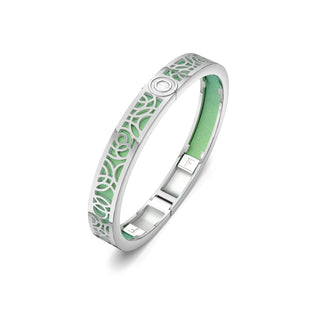 Palm Tree Green Monsoon Ripples - Extra Slim Bangle Rhodium