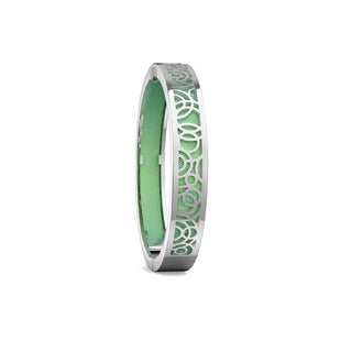Palm Tree Green Monsoon Ripples - Extra Slim Bangle Rhodium