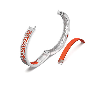 Lava Orange Monsoon Ripples - Extra Slim Bangle Rhodium