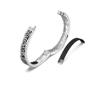 Obsidian Black Monsoon Ripples - Extra Slim Bangle Rhodium