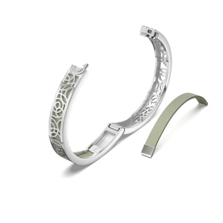 Shophouse Olive Monsoon Ripples - Extra Slim Bangle Rhodium