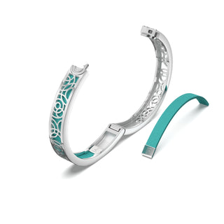 Shophouse Teal Monsoon Ripples - Extra Slim Bangle Rhodium