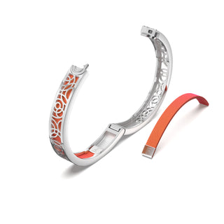 Sunset Orange Monsoon Ripples - Extra Slim Bangle Rhodium