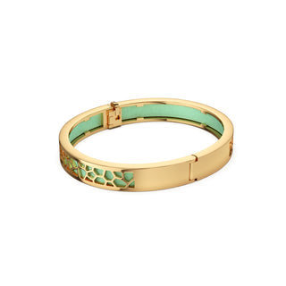 Palm Tree Green Hexagon Coral - Extra Slim Bangle Gold