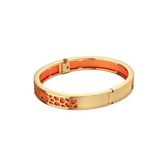 Sunset Orange Hexagon Coral - Extra Slim Bangle Gold
