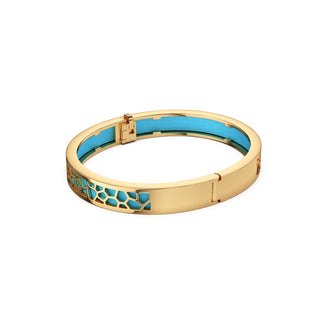 Turquoise Blue Hexagon Coral - Extra Slim Bangle Gold