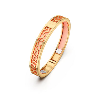 Crossandra Orange Hexagon Coral - Extra Slim Bangle Gold