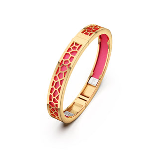 Dragonfruit Pink Hexagon Coral - Extra Slim Bangle Gold