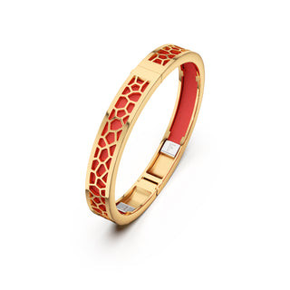 Firecracker Red Hexagon Coral - Extra Slim Bangle Gold