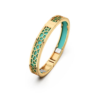 Shophouse Teal Hexagon Coral - Extra Slim Bangle Gold