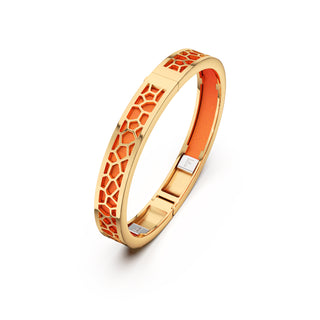 Sunset Orange Hexagon Coral - Extra Slim Bangle Gold