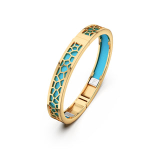 Turquoise Blue Hexagon Coral - Extra Slim Bangle Gold