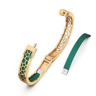 Emerald Green Hexagon Coral - Extra Slim Bangle Gold