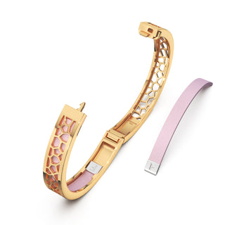 Frangipani Pink Hexagon Coral - Extra Slim Bangle Gold