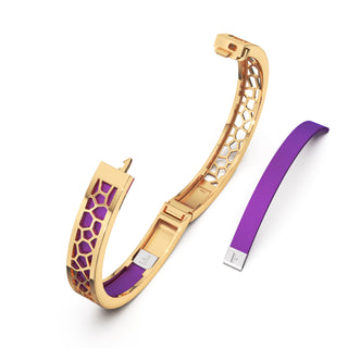 Orchid Purple Hexagon Coral - Extra Slim Bangle Gold