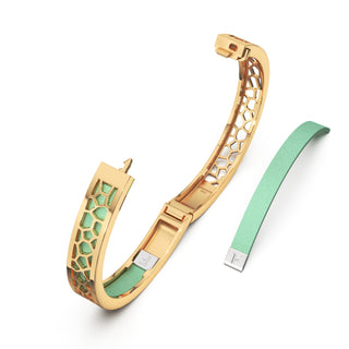 Palm Tree Green Hexagon Coral - Extra Slim Bangle Gold