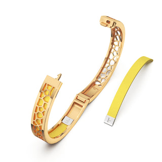 Pineapple Yellow Hexagon Coral - Extra Slim Bangle Gold