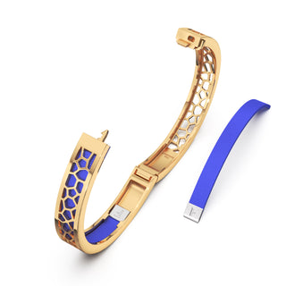 Royal Blue Hexagon Coral - Extra Slim Bangle Gold