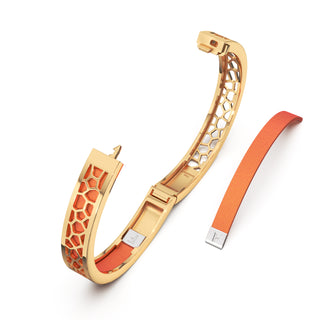 Sunset Orange Hexagon Coral - Extra Slim Bangle Gold