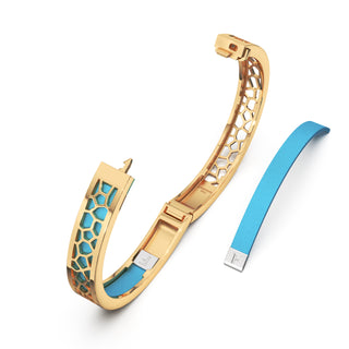 Turquoise Blue Hexagon Coral - Extra Slim Bangle Gold