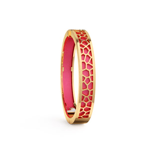 Dragonfruit Pink Hexagon Coral - Extra Slim Bangle Gold
