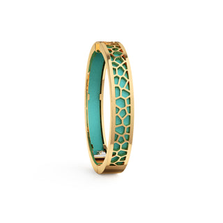 Shophouse Teal Hexagon Coral - Extra Slim Bangle Gold